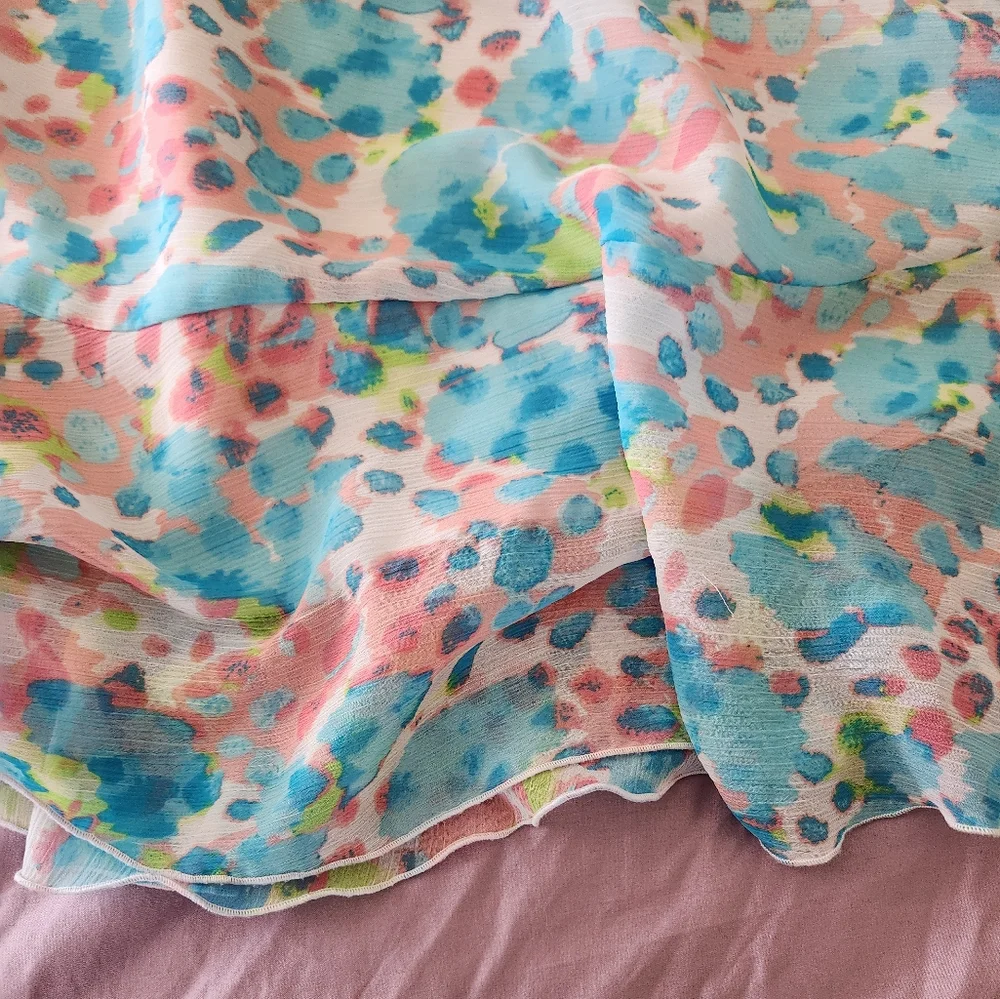 Ruby Rd Pink Blue Watercolor Flowy Ruffle Maxi Skirt Size 20W